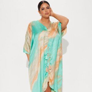 FashionNova  Satan Midi Dress Turquoise XS